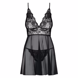 Obsessive Imperia, Chemise de nuit, Noir, Elastane, Polyamide, S/M, Motif, 350 - 410 mm