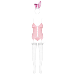 Obsessive Bunny L/XL Ensemble de lingerie Rose, Blanc Elastane, Nylon, Polyester