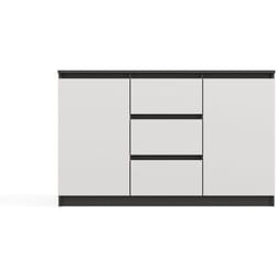 Cazar - Commode 2 portes + 3 tiroirs - Dimensions : 75x120x40 - Buffet - Anthracite et Blanc