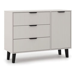 SONIA - Buffet 3 tiroirs + 1 porte style scandinave rainurés - 110x39x81.5cm - Meuble de rangement - Beige cachemire