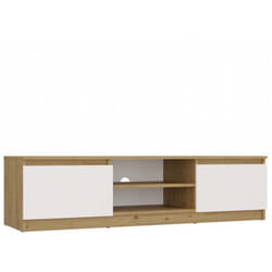 Topeshop - tivoli - Meuble tv style moderne - 140x40x36cm - 2 niches + 2 portes - Blanc et artisan