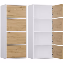 BUFFET MODERNE ALMA BLANC MAT ET CHÊNE ARTISAN 4 PORTES AVEC ÉTAGÈRES – MEUBLE DE RANGEMENT MINIMALISTE AVEC OUVERTURE TIP-ON ...