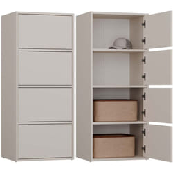 Alma - Commode haute de rangement 4 portes avec ouverture tip-on - Beige cachemire