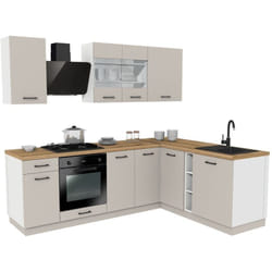 Topeshop - vario - Ensemble de meubles de cuisine d'angle – 240 x 180 cm – Cachemire & Chêne – Plan de travail inclus - Sans électroménager