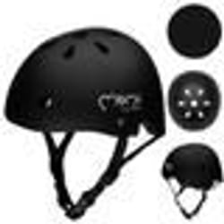MoMi MIMI - Casque Enfant Vélo Scooter - tour de tête 47-58 cm - ABS EPS - mentonnière réglable - Noir mat