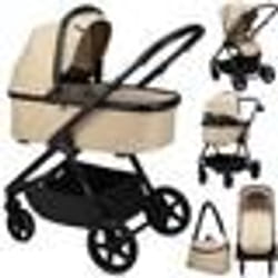 MoMi GISELLE Poussette combinée 2en1 - Poussette citadine pliante et nacelle - Jusquà 22 kg - Kit daccessoires et Sac - Beige