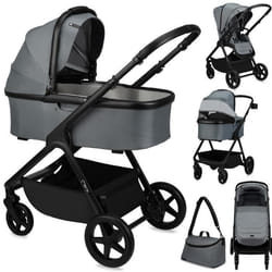 MoMi GISELLE Poussette combinée 2en1 - Poussette citadine pliante et nacelle - Jusquà 22 kg - Kit daccessoires et Sac - Gris
