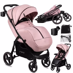 MoMi MIYA - Poussette ultra compacte - De 6 mois à 22 kg - Kit daccessoires - Roues de 10 EVA – Rose