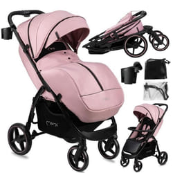 MoMi MIYA - Poussette ultra compacte - De 6 mois à 22 kg - Kit daccessoires - Roues de 10 EVA – Rose