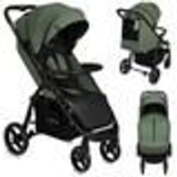 MoMi MIYA - Poussette ultra compacte - De 6 mois à 22 kg - Kit daccessoires - Roues de 10 EVA – Vert