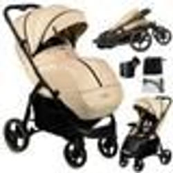 MoMi MIYA - Poussette ultra compacte - De 6 mois à 22 kg - Kit daccessoires - Roues de 10 EVA – Beige
