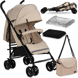 MoMi AKIRA - Poussette canne ultra compacte - Légère 6.7 kg - De 6 mois à 15 kg - Kit daccessoires - Sac et panier – Beige