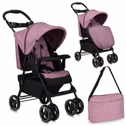 MoMi ISLA Poussette Bébé Citadine Ultra Compacte – De 0 mois a 15kg – Kit daccessoires – Sac - Rose