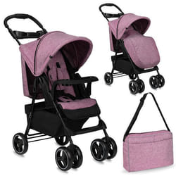 MoMi ISLA Poussette Bébé Citadine Ultra Compacte – De 0 mois a 15kg – Kit daccessoires – Sac - Rose