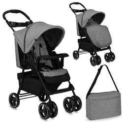MoMi ISLA Poussette Bébé Citadine Ultra Compacte – De 0 mois a 15kg – Kit daccessoires – Sac – Gris