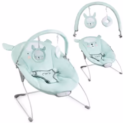 Transat Bébé MoMi GLOSSY - 8 mélodies - 3 modes de vibration - arche à jouets - Lama couleur menthe