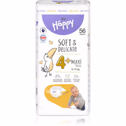 Un bébé au sec est un bébé heureux. Les couches jetables Bella Baby Happy Soft&amp;Delicate Size 4+ Maxi Plus assurent le con ...
