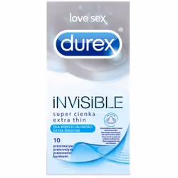 Durex Invisible, Préservatif masculin, Transparent, Latex, Extra sensation, 52 mm, 10 pièce(s)