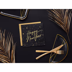 PartyDeco SP33-82-010-019ME serviette et serviette de table en papier Noir, Or 22 pièce(s)