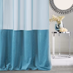 Rideau en étamine avec insert en velours à paillettes largeur : 140 cm, longueur : 250 cm, couleur : turquoise, grammage : 22 ...