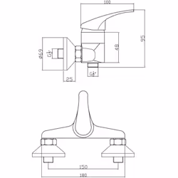 Mitigeur de douche mural Basic : régulateur céramique montage mural raccord excentrique G entraxe 150 20 mm raccord douche G  ...