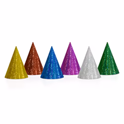 PartyDeco Chapeaux de fête holographiques Assortiment 16cm, Chapeau de fête, Bleu, Marron, Vert, Violet, Blanc, Jaune, Annive ...
