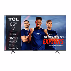 TCL TV QLED 4K 144Hz avec Google TV et Game Master Pro 3.0, 165,1 cm (65"), 3840 x 2160 pixels, QLED, Smart TV, Wifi, Titane