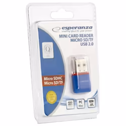 Esperanza EA134B lecteur de carte mémoire USB 2.0 Bleu, Argent, Transparent