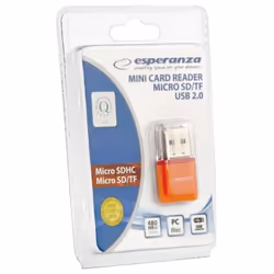 Esperanza EA134O lecteur de carte mémoire USB 2.0 Orange, Argent, Transparent