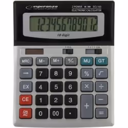 Esperanza ECL103, Bureau, Calculatrice basique, 12 chiffres, 1 lignes, Noir, Gris