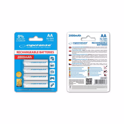 Esperanza EZA104W, Batterie rechargeable, Hybrides nickel-métal (NiMH), 1,2 V, 2000 mAh, Blanc, Ampoule