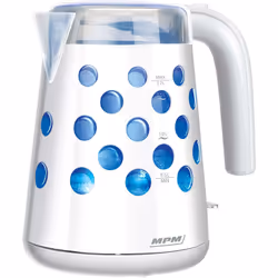 MPM - MCZ-86 Bouilloire électrique rétro-éclairée. 1,7 l, sans fil, filtre anti-calcaire 2200W Blanc