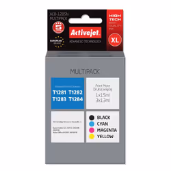 Activejet Encre AEB-1285N (remplacement Epson T1281, T1282, T1283, T1284; Suprême; 1 x 15 ml, 3 x 13 ml; noir, rouge, bleu, j ...