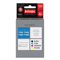 Activejet Encre AEB-1285N (remplacement Epson T1281, T1282, T1283, T1284; Suprême; 1 x 15 ml, 3 x 13 ml; noir, rouge, bleu, jaune)