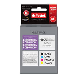 Activejet Encre ABB-1100NX (remplacement Brother LC1100/980 ; Suprême ; 1 x 29 ml, 3 x 19,5 ml ; noir, rouge, bleu, jaune)
