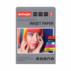 Activejet Papier mat AP4-125M100 (A4 ; 100 feuilles), Mat, 125 g/m², Jet d'encre, A4, 21x29.7 cm, Blanc
