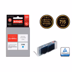 Activejet Encre ACC-551CN (remplacement Canon CLI-551C ; Suprême ; 15 ml ; bleu), Rendement élevé (XL), Encre à colorant, 15  ...