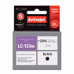 Activejet Encre AB-123BN (remplacement de Brother LC123BK/121BK ; Supreme ; 15 ml ; noir), Rendement élevé (XL), Encre à pigm ...