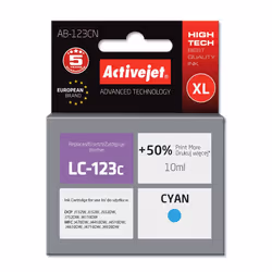 Activejet Encre AB-123CN (remplacement Brother LC123C/121C; Supreme; 10 ml; bleu), Rendement élevé (XL), Encre à colorant, 10 ...