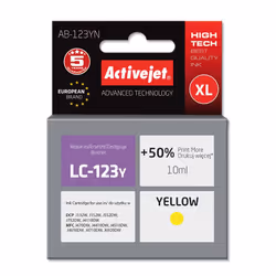 Activejet Encre AB-123YN (remplacement Brother LC123Y/121Y ; Suprême ; 10 ml ; jaune), Rendement élevé (XL), Encre à colorant ...
