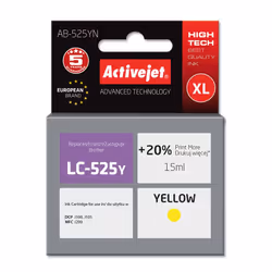 Activejet Encre AB-525YN (remplacement Brother LC525Y ; Suprême ; 15 ml ; jaune), Rendement élevé (XL), Encre à colorant, 15 ...
