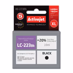 Activejet Encre AB-223BN (remplacement de Brother LC223BK ; Suprême ; 16 ml ; noir), Rendement élevé (XL), Encre à pigments,  ...