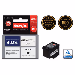 Activejet Encre AH-302BRX (remplacement HP 302XL F6U68AE ; Premium ; 20 ml ; noir), Rendement élevé (XL), Encre à pigments, 2 ...