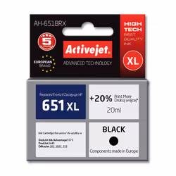 Activejet Encre AH-651BRX (remplacement HP 651 C2P10AE ; Premium ; 20 ml ; noir), Rendement standard, Encre à pigments, 20 ml ...