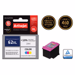 Activejet Encre AH-62CRX (remplacement HP 62XL C2P07AE ; Premium ; 18 ml ; couleur), Rendement élevé (XL), Encre à colorant, ...