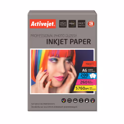 Activejet Papier photo AP6-260GR200 (A6 ; 200 copies), Gloss, 260 g/m², Jet d'encre, A6, Blanc, Résine