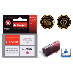 Activejet Encre ACC-521MN (remplacement Canon CLI-521M ; Suprême ; 10 ml ; rouge), Rendement élevé (XL), Encre à colorant, 10 ...