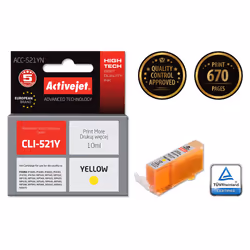 Activejet Encre ACC-521YN (remplacement Canon CLI-521Y ; Suprême ; 10 ml ; jaune), Rendement élevé (XL), Encre à colorant, 10 ...