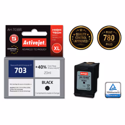 Activejet Encre AH-703BR (remplacement HP 703 CD887AE ; Premium ; 20 ml ; noir), Rendement élevé (XL), Encre à pigments, 20 m ...