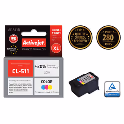 Activejet Encre AC-511R (remplacement Canon CL-511 ; Premium ; 12 ml ; couleur), Rendement élevé (XL), Encre à colorant, 12 m ...